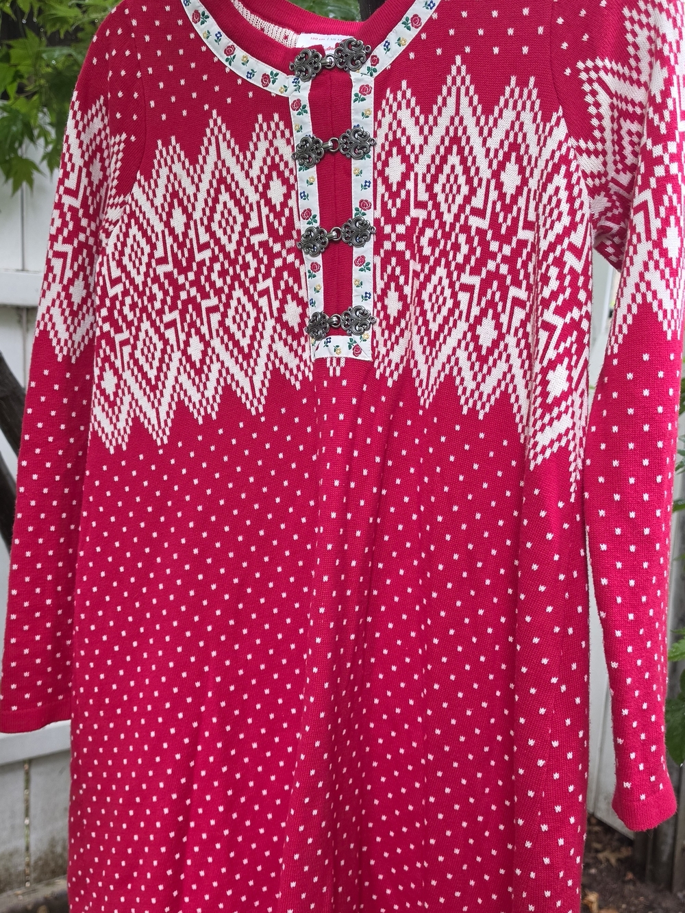 Hanna Andersson Red and White Knit Dress with Nordic Pattern